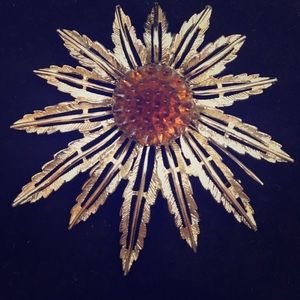 Vintage gold tone and topaz brooch